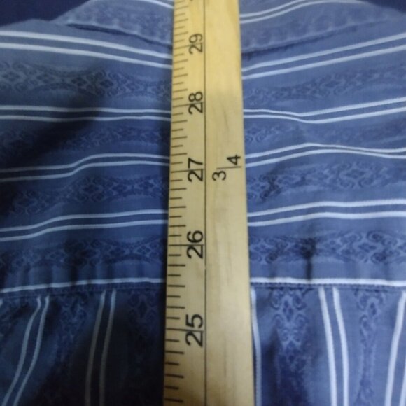 Johnson‎ & Murphy Mens Large Blue Striped Button Cotton Shirt - Picture 6 of 10